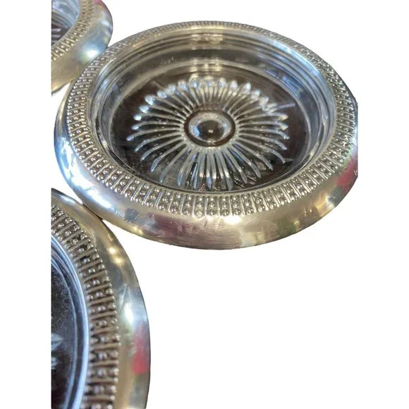 Set of 3 Antique Art Deco Sterling Silver Wrapped Crystal Coasters - Picture 11 of 11